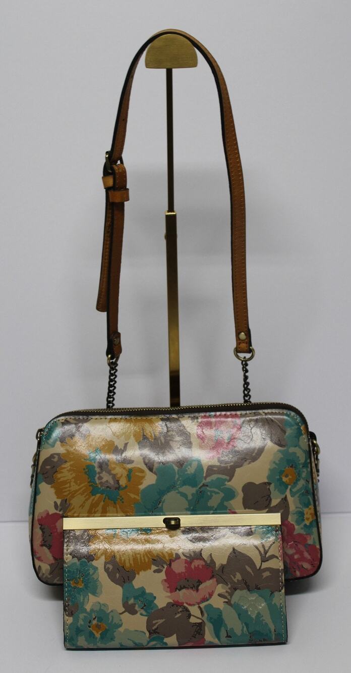 Patricia Nash First Bloom Floral Leather Crossbody Camera Bag + Frame Wallet SET
